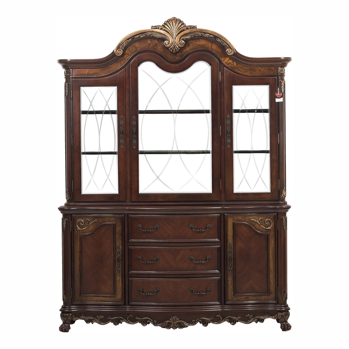 Homelegance 2243-50 2 pc Deryn park ii cherry finish wood dining server buffet china cabinet set