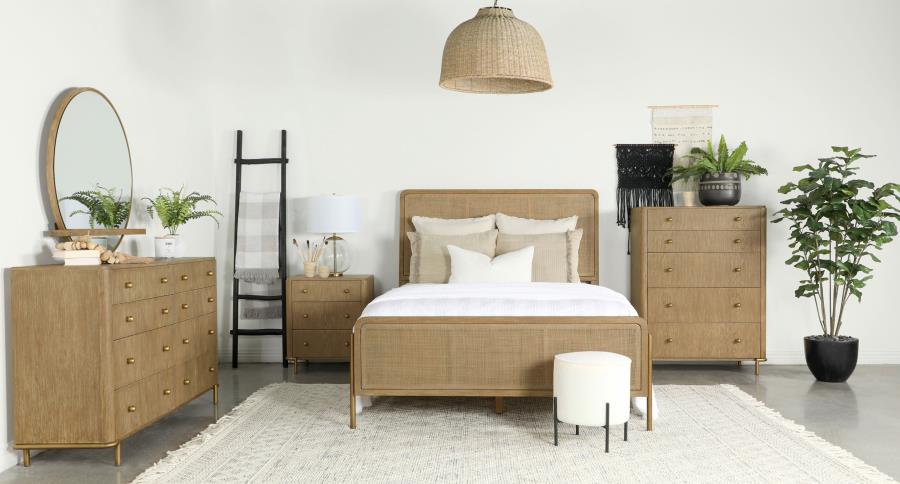 Coaster 224300Q 4 pc Arini sand wash finish wood grey natural cane headboard queen bedroom set