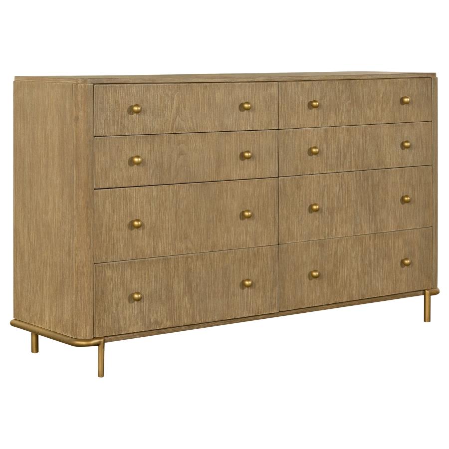 Arini Sand Wash Finish Wood 8-Drawer Dresser with Aged Brass Hardware – 224303