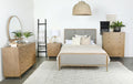 Coaster 224301Q 4 pc Arini sand wash finish wood grey fabric upholstered queen bedroom set