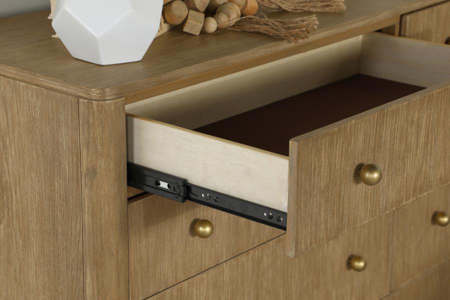 Arini Sand Wash Finish Wood 8-Drawer Dresser with Aged Brass Hardware – 224303