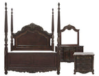 Homelegance 2243-4PC 4 pc deryn park cherry finish wood carved accents 4 poster bedroom set