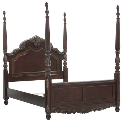 Homelegance 2243-4PC 4 pc deryn park cherry finish wood carved accents 4 poster bedroom set