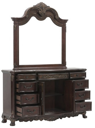 Homelegance 2243-4PC 4 pc deryn park cherry finish wood carved accents 4 poster bedroom set