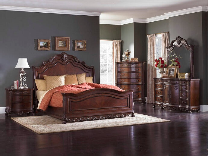 Homelegance 2243SL-4PC 4 pc deryn park ii cherry finish wood carved accents bedroom set