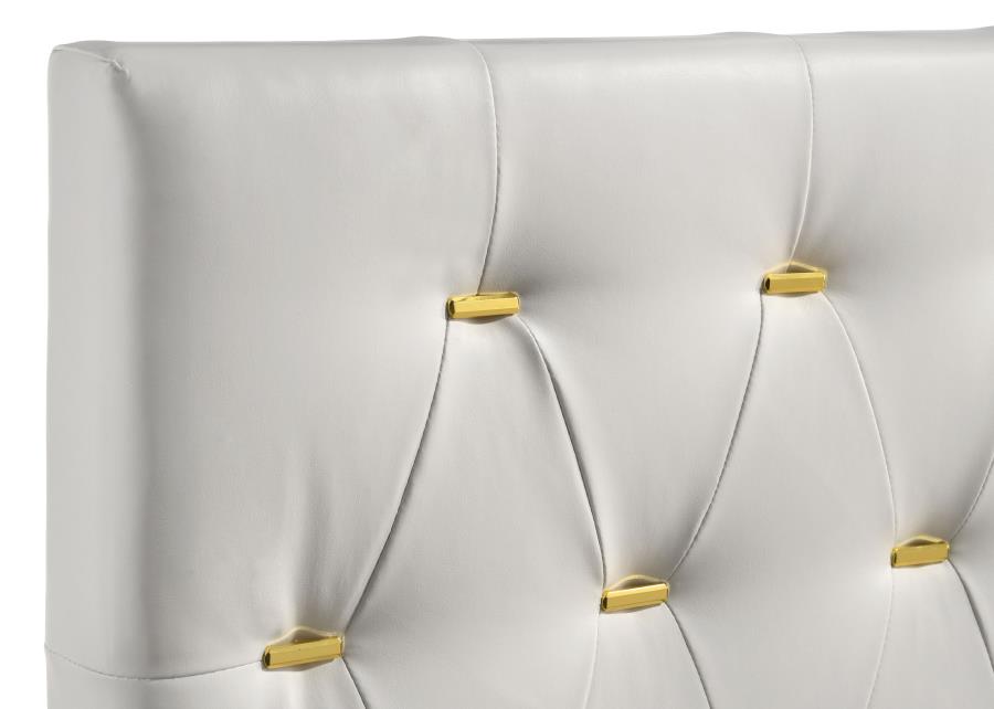 Coaster 224401Q Mercer 41 kendall glossy white finish wood queen bed with tufted upholstered headboard