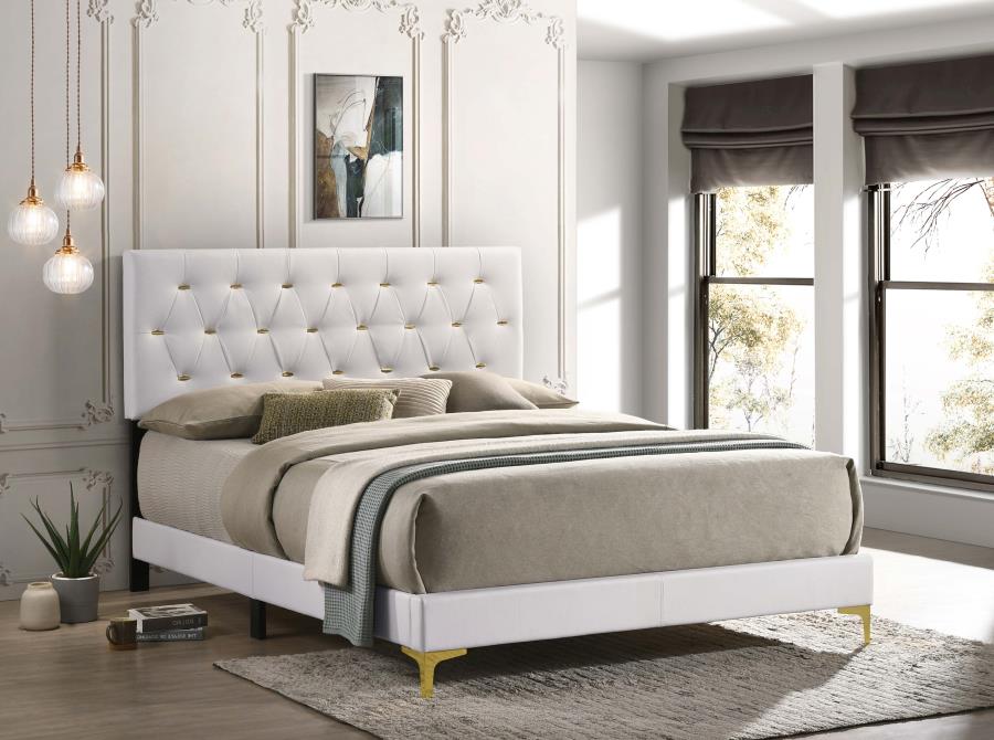 Coaster 224401Q Mercer 41 kendall glossy white finish wood queen bed with tufted upholstered headboard