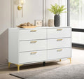 Coaster 224403 Mercer 41 kendall glossy white finish wood 6 drawer dresser with gold accents