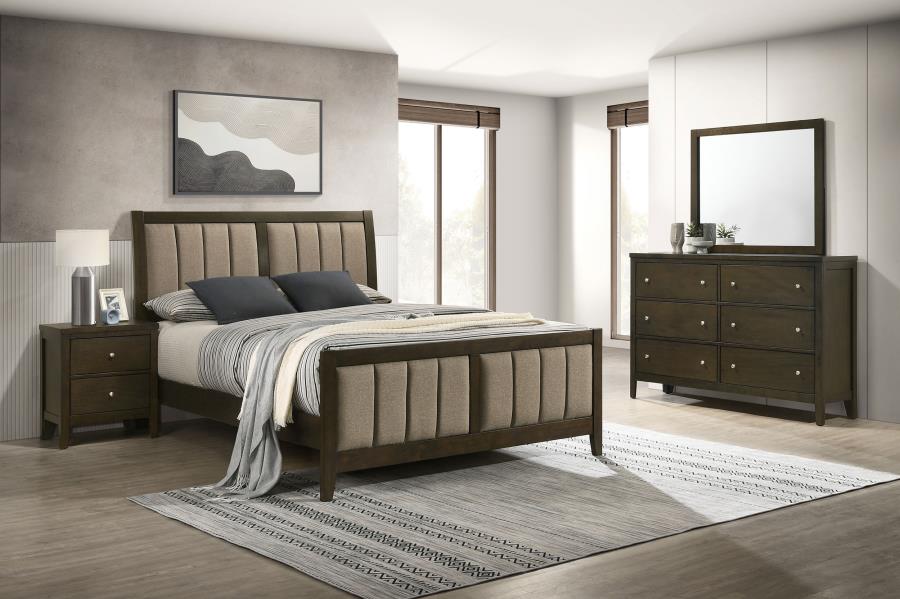 Coaster 224421Q-S4 4 pc Wilkes dark cocoa finish wood brown fabric headboard queen bedroom set