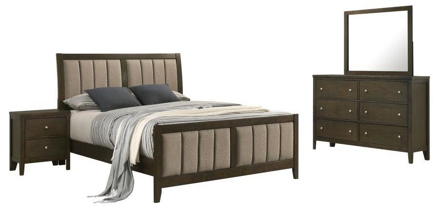 Coaster 224421Q-S4 4 pc Wilkes dark cocoa finish wood brown fabric headboard queen bedroom set