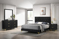 Coaster 224451Q-S4 4 pc Kendall black finish wood queen bedroom set with tufted upholstered headboard gold accents
