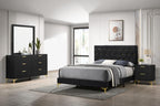 Coaster 224451Q-S4 4 pc Kendall black finish wood queen bedroom set with tufted upholstered headboard gold accents