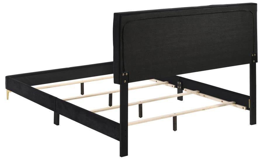 Coaster 224451Q-S4 4 pc Kendall black finish wood queen bedroom set with tufted upholstered headboard gold accents