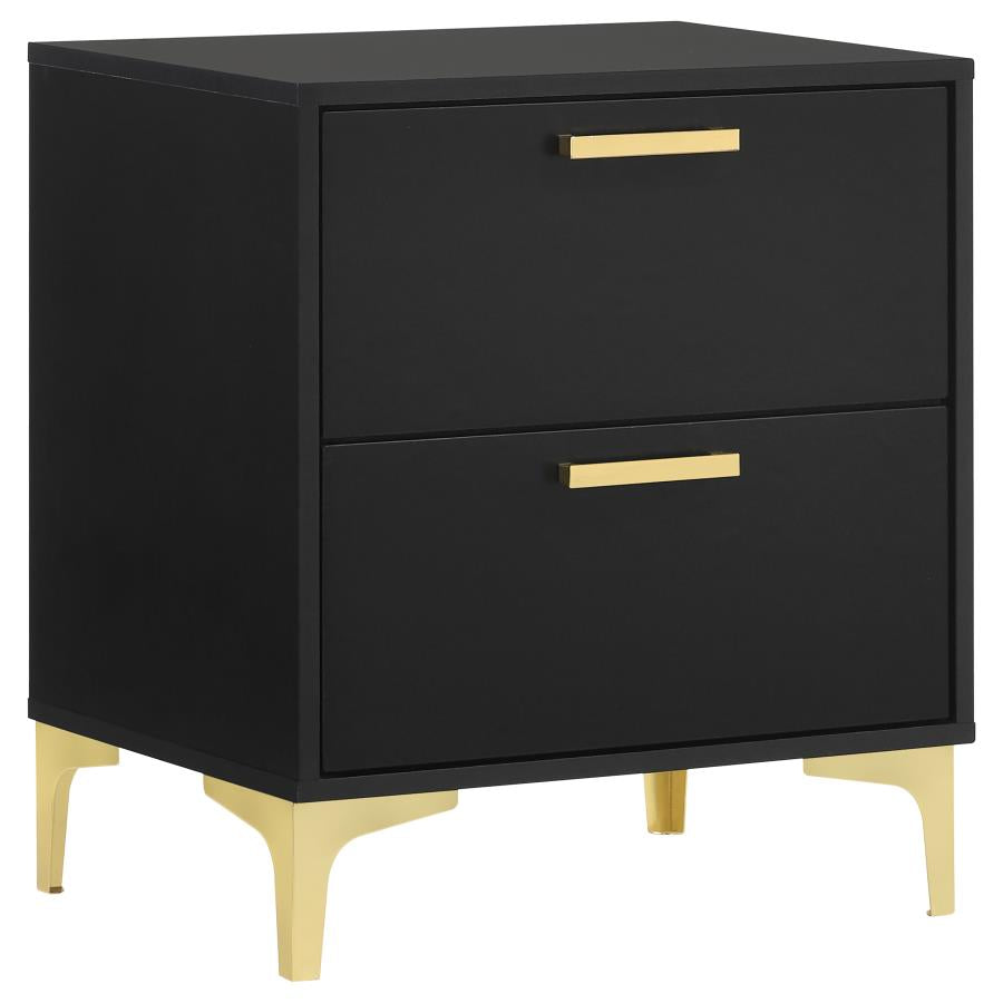 Coaster 224451Q-S4 4 pc Kendall black finish wood queen bedroom set with tufted upholstered headboard gold accents