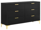 Coaster 224451Q-S4 4 pc Kendall black finish wood queen bedroom set with tufted upholstered headboard gold accents