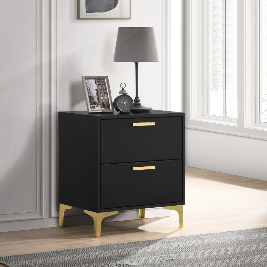 Coaster 224452 Mercer 41 kendall glossy black finish wood bedroom nightstand with gold accents