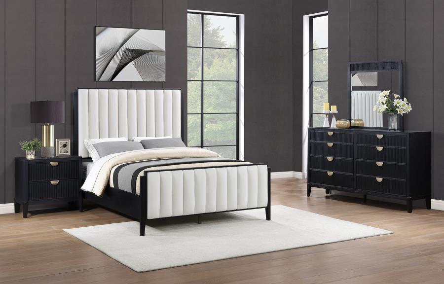 Coaster 224710Q-S4 4 pc Brookmead black wire bushed finish wood tufted headboard queen bedroom set fluted texturing highlights