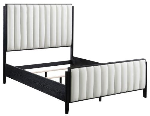 Coaster 224710Q-S4 4 pc Brookmead black wire bushed finish wood tufted headboard queen bedroom set fluted texturing highlights