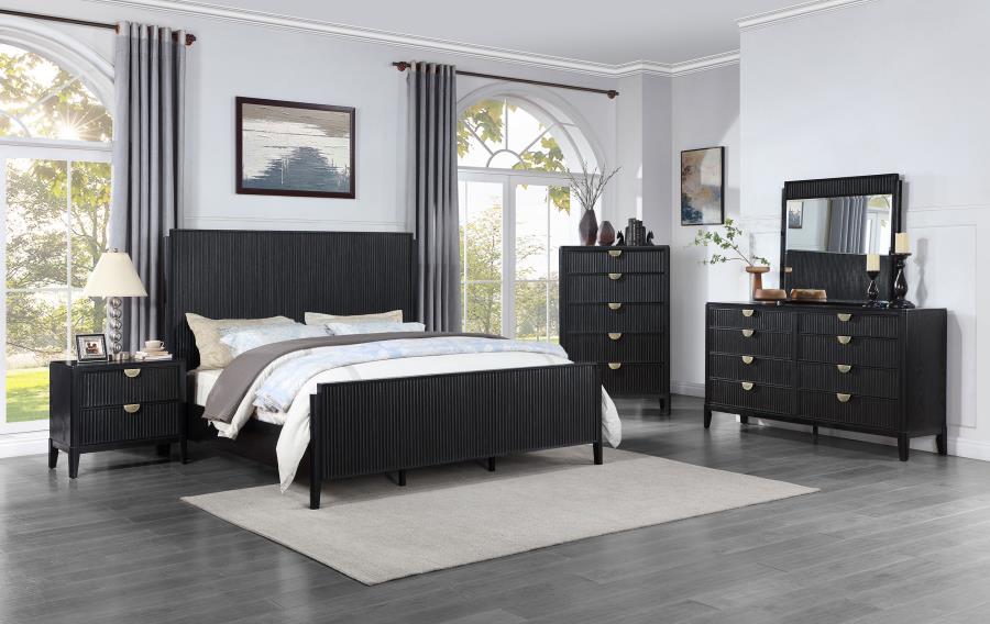 Coaster 224711Q-S4 4 pc Brookmead black wire bushed finish wood queen bedroom set fluted texturing highlights