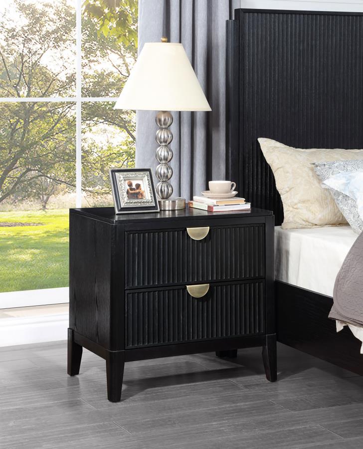 Coaster 224712 Brookmead black wire bushed finish wood 2 drawer nightstand fluted texturing highlights