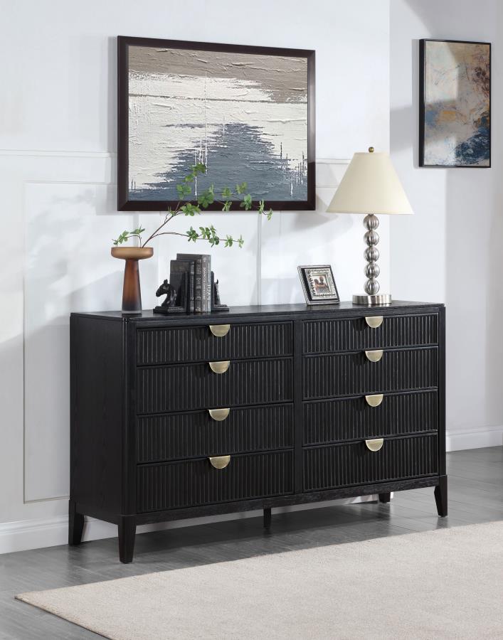 Coaster 224713 Brookmead black wire bushed finish wood 8 drawer dresser fluted texturing highlights