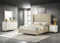 Coaster 224731Q-S4 4 pc Lucia white finish wood beige wingback fabric headboard gold accents queen bedroom set