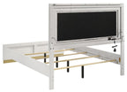 Coaster 224771Q-S4 4 pc Caraway white finish wood gold accents LED accent lighting light grey fabric headboard queen bedroom set