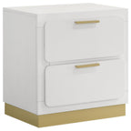 Coaster 224771Q-S4 4 pc Caraway white finish wood gold accents LED accent lighting light grey fabric headboard queen bedroom set