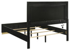 Coaster 224781Q-S4 4 pc Caraway black finish wood gold accents LED accent lighting light grey fabric headboard queen bedroom set