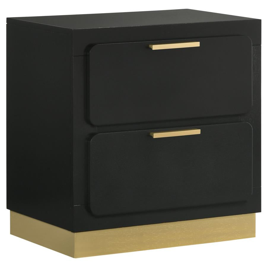 Coaster 224782 Caraway black high gloss finish wood bed side table nightstand with 2 drawers gold accents