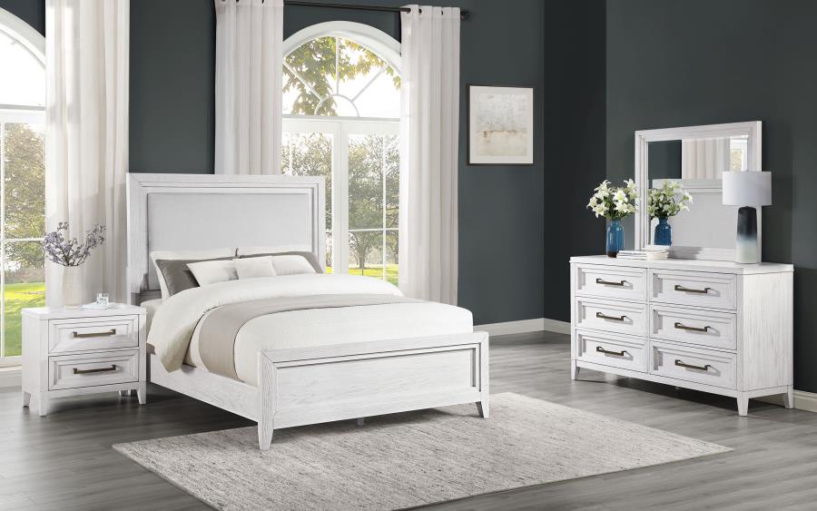 Coaster 224841Q-S4 4 pc Marielle distressed white finish wood queen bedroom set LED lighting