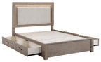 Coaster 224850Q-S4 4 pc Kenora barley brown finish wood beige fabric LED accent headboard queen bedroom set