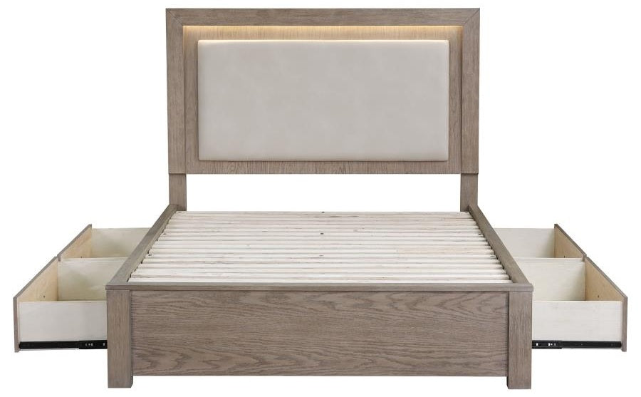 Coaster 224850Q-S4 4 pc Kenora barley brown finish wood beige fabric LED accent headboard queen bedroom set