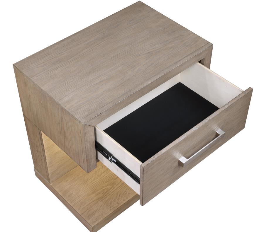 Coaster 224850Q-S4 4 pc Kenora barley brown finish wood beige fabric LED accent headboard queen bedroom set