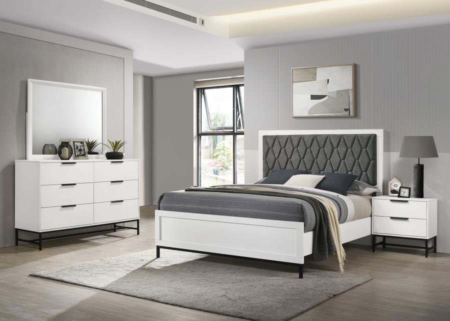 Coaster 224861Q-S4 4 pc Sonora white finish wood dark grey tufted headboard queen bedroom set