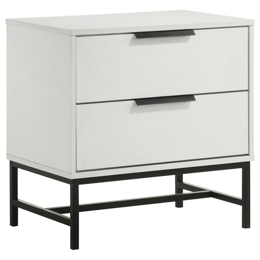Coaster 224862 Sonora white finish wood black legs 2 drawer nightstand