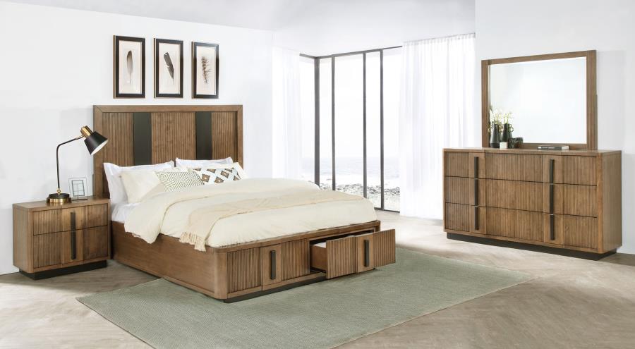 Coaster 224900Q-S4 4 pc Terrace ash brown finish wood reeded design fronts queen headboard bedroom set
