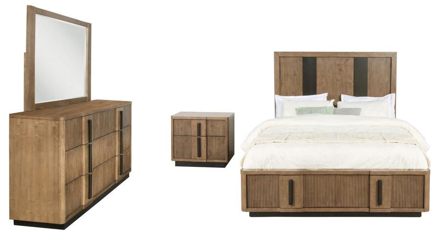 Coaster 224900Q-S4 4 pc Terrace ash brown finish wood reeded design fronts queen headboard bedroom set