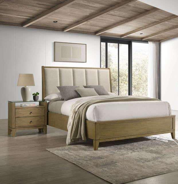 Coaster 224921Q-S4 4 pc Granada natural pine finish wood cream fabric headboard queen bedroom set