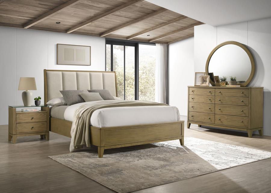 Coaster 224921Q-S4 4 pc Granada natural pine finish wood cream fabric headboard queen bedroom set