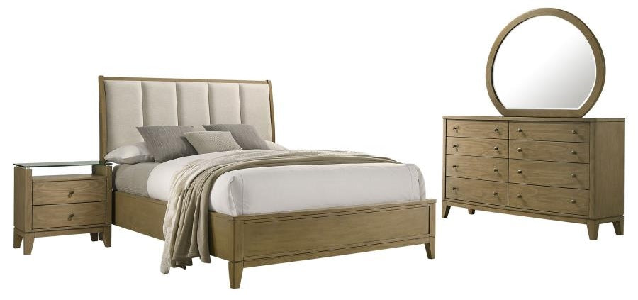 Coaster 224921Q-S4 4 pc Granada natural pine finish wood cream fabric headboard queen bedroom set