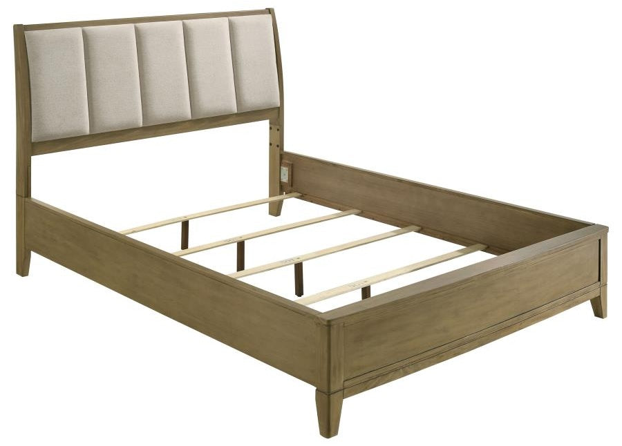 Coaster 224921Q-S4 4 pc Granada natural pine finish wood cream fabric headboard queen bedroom set