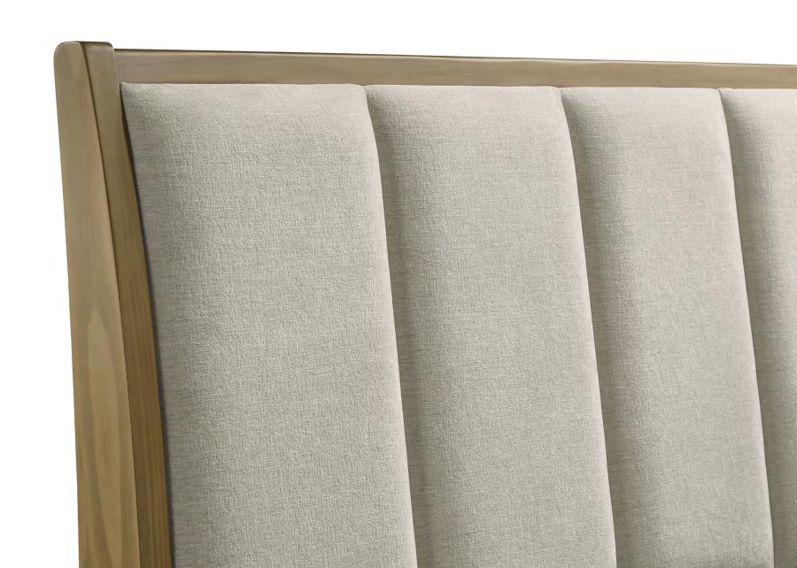 Coaster 224921Q-S4 4 pc Granada natural pine finish wood cream fabric headboard queen bedroom set