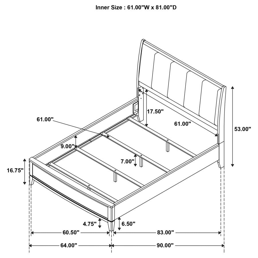 Coaster 224921Q-S4 4 pc Granada natural pine finish wood cream fabric headboard queen bedroom set