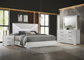 Coaster 224941Q-S4 4 pc Ives white high gloss finish wood LED accent lighting queen bedroom set diamond pattern accents