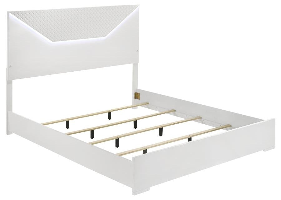 Coaster 224941Q-S4 4 pc Ives white high gloss finish wood LED accent lighting queen bedroom set diamond pattern accents