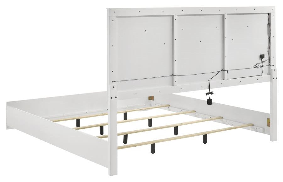 Coaster 224941Q-S4 4 pc Ives white high gloss finish wood LED accent lighting queen bedroom set diamond pattern accents
