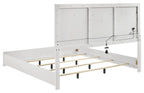 Coaster 224941Q-S4 4 pc Ives white high gloss finish wood LED accent lighting queen bedroom set diamond pattern accents