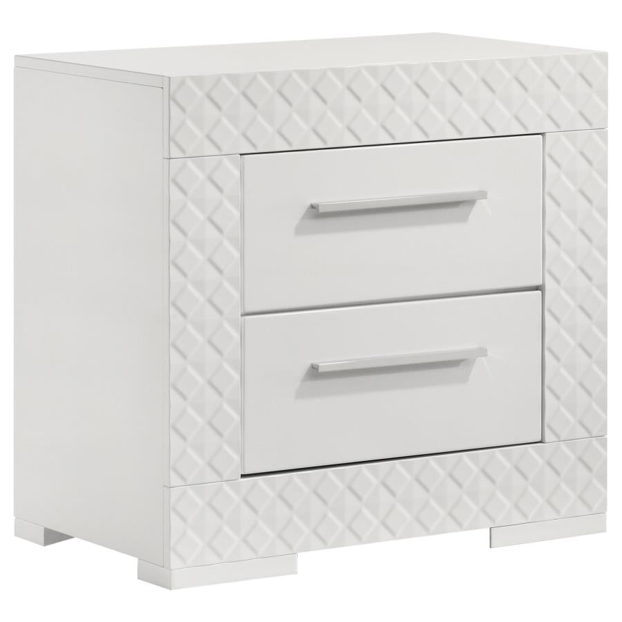 Coaster 224941Q-S4 4 pc Ives white high gloss finish wood LED accent lighting queen bedroom set diamond pattern accents