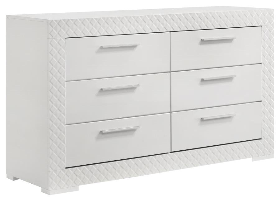 Coaster 224941Q-S4 4 pc Ives white high gloss finish wood LED accent lighting queen bedroom set diamond pattern accents